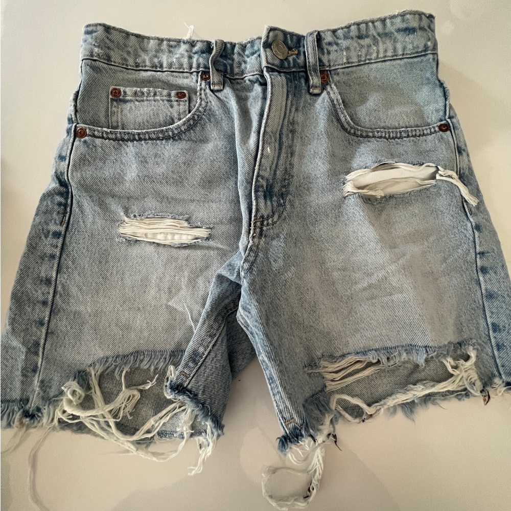 Zara longer denim high waisted shorts